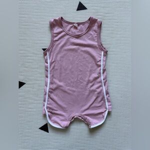 Small shop|Baby girl/toddler pastel pink Sleeveless ribbed Romper w white stripe